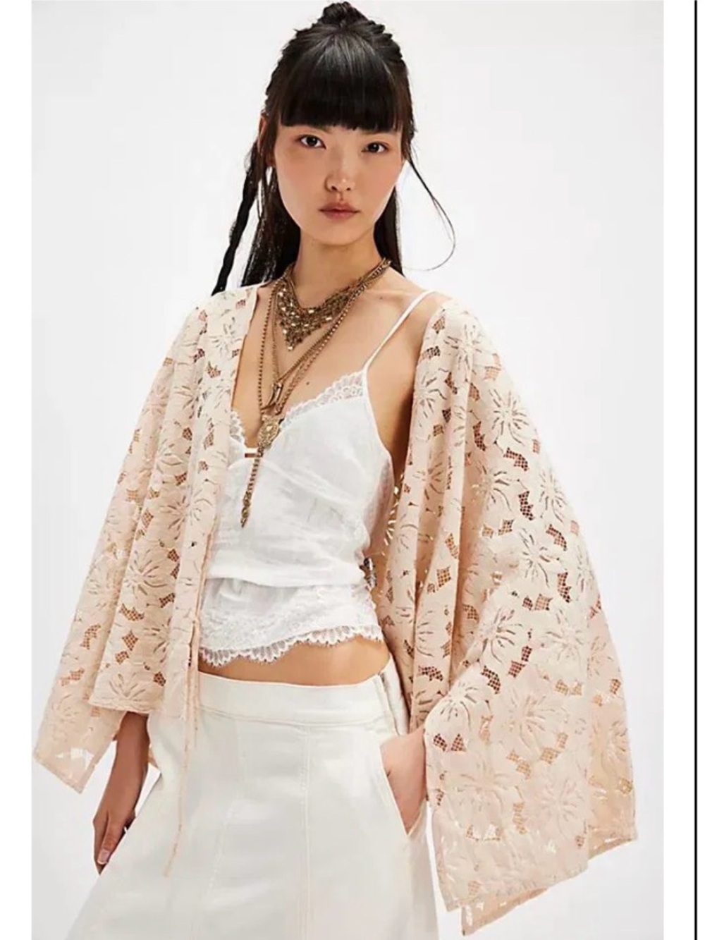Free People Romona Lace Kimono - Ivory… new with tags - Picture 3 of 12